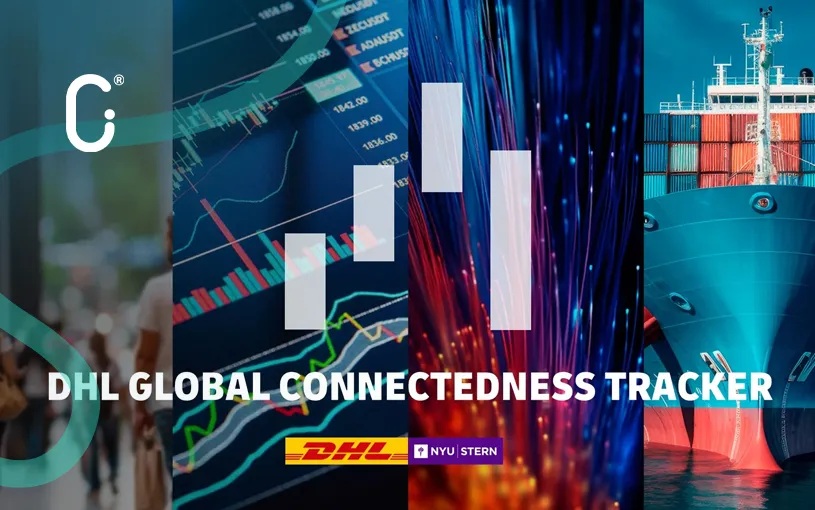 Logo de DHL sobre un mapa mundial
