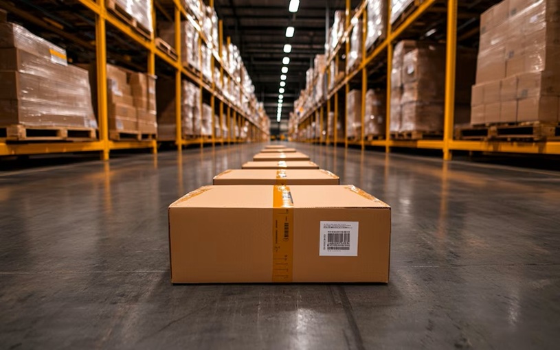 Montaña de paquetes retenidos en un almacén